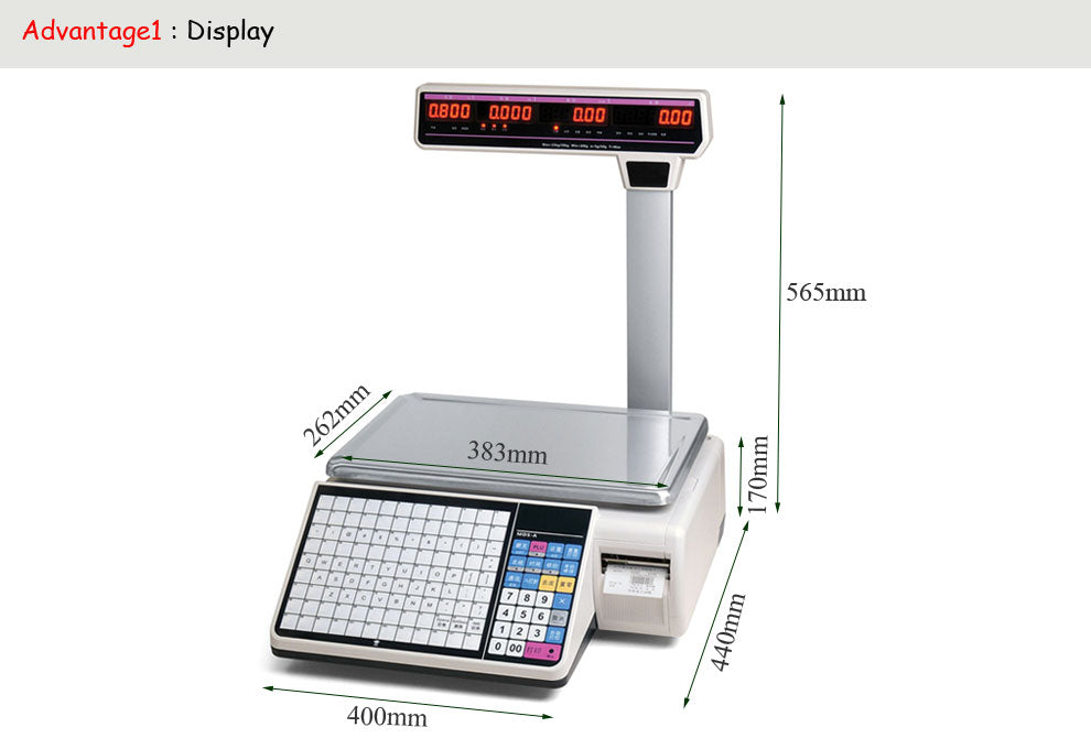 HS-A01 Label Scale - 6000 PLUs, LED Display, Thermal Printing for Supermarket/Deli/Food Shop