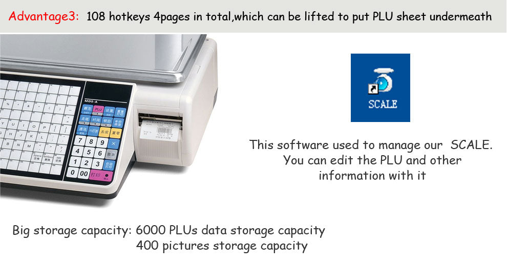 HS-A01 Label Scale - 6000 PLUs, LED Display, Thermal Printing for Supermarket/Deli/Food Shop