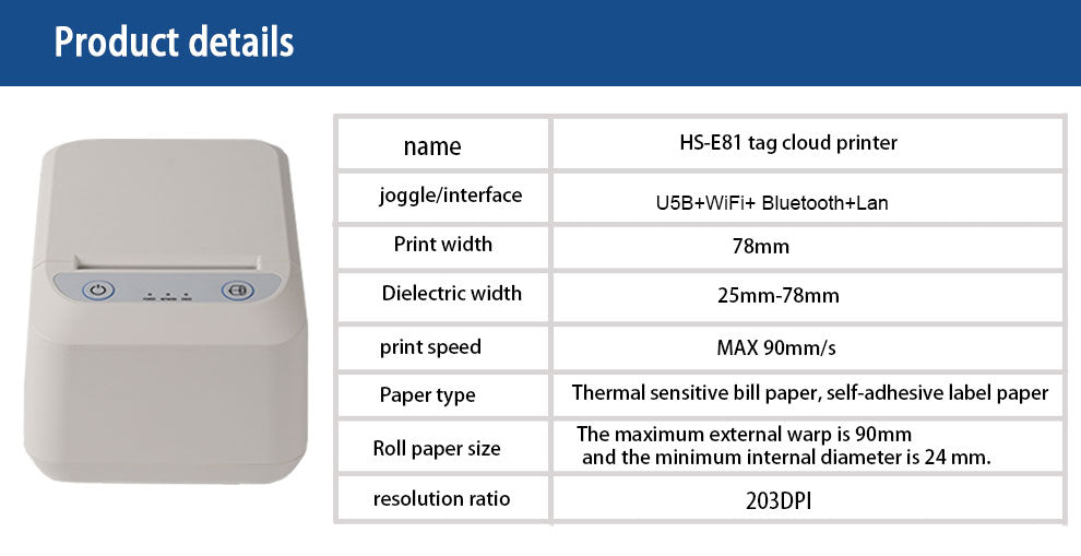 HS-E81 Cloud Series Thermal Receipt & Label Printer | Multi-Interface (WiFi/LAN/Bluetooth) | MQTT Protocol | ESC/POS/TSPL Compatible