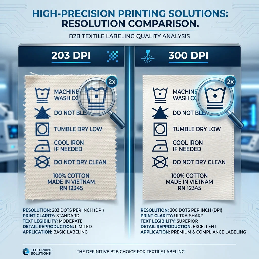 Precision in the Details: 203 DPI vs. 300 DPI for Professional Wash Care Labels