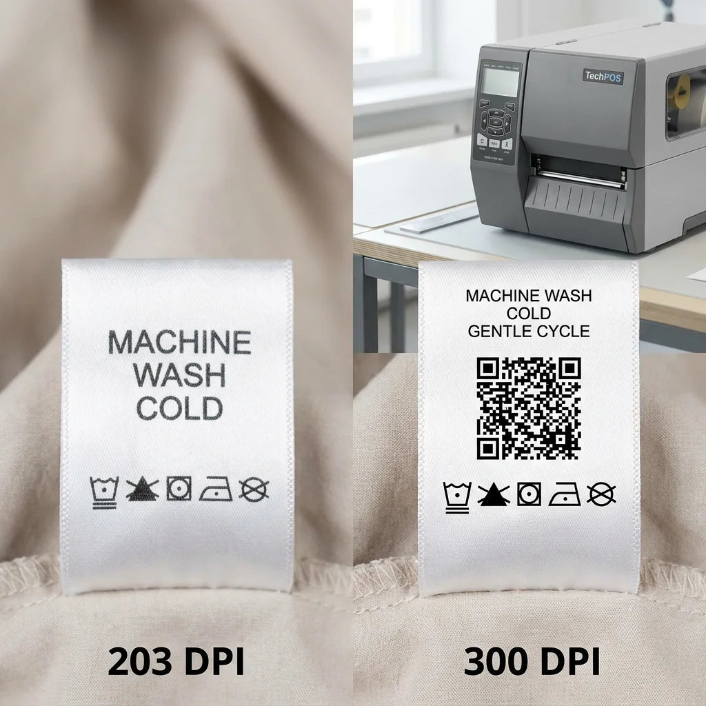300 DPI vs 203 DPI Wash Care Label Comparison