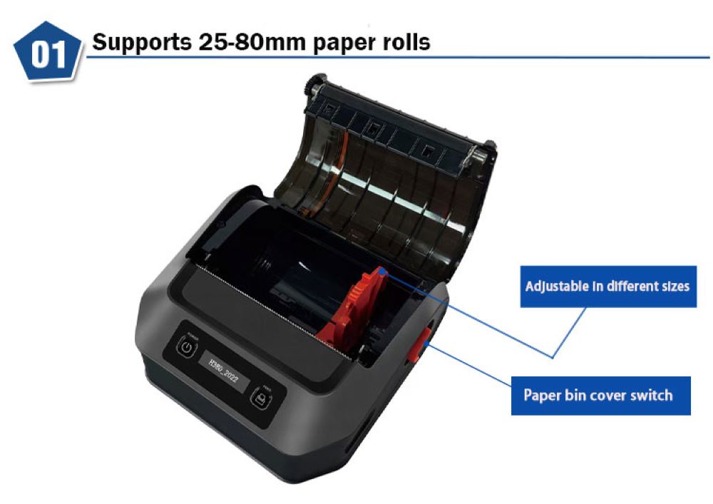 80mm Portable Thermal Printer HS-PL81 - 150H Standby, 180m Printing, Compatible with Label/Receipt Paper (20-80mm)
