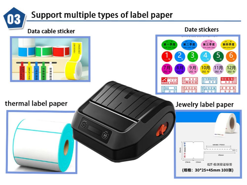 80mm Portable Thermal Printer HS-PL81 - 150H Standby, 180m Printing, Compatible with Label/Receipt Paper (20-80mm)