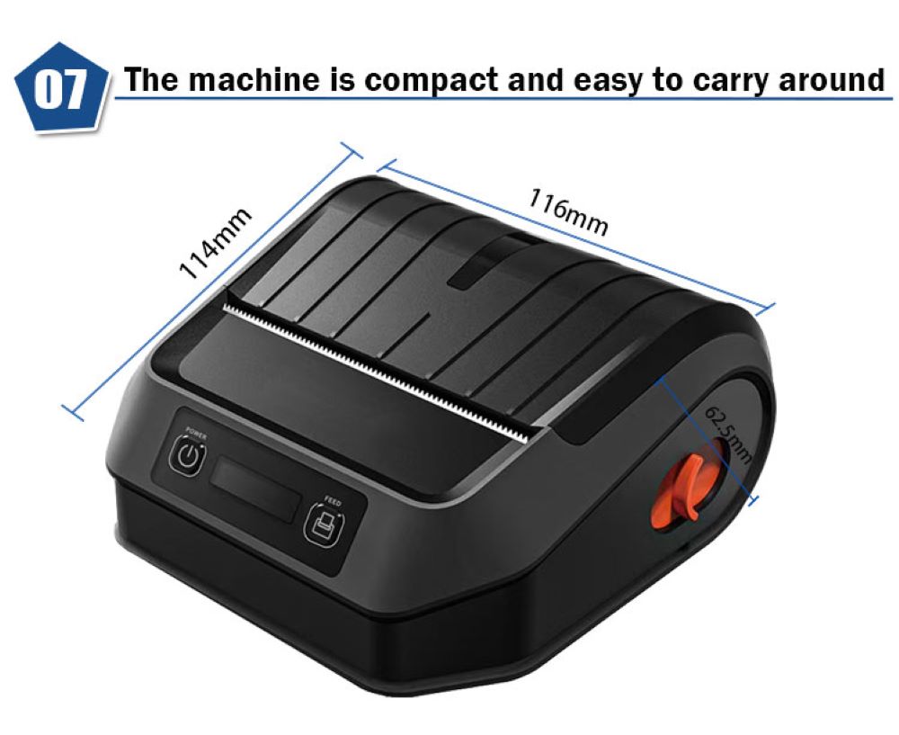 80mm Portable Thermal Printer HS-PL81 - 150H Standby, 180m Printing, Compatible with Label/Receipt Paper (20-80mm)