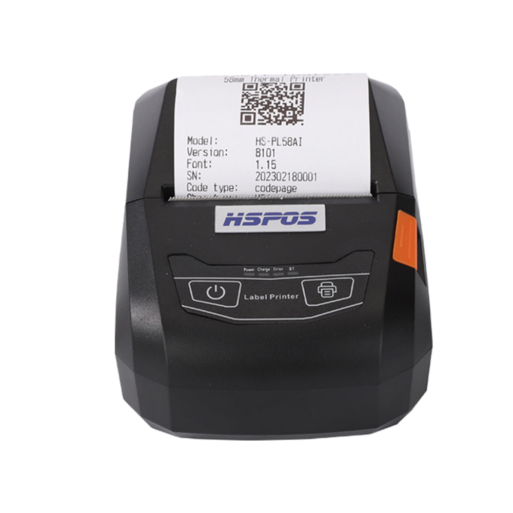 HS-PL58AI 58mm Portable Thermal Label & Receipt Printer - 80mm/s Speed, 1500mAh Battery, Bluetooth/USB, 1D/2D QR Code Support
