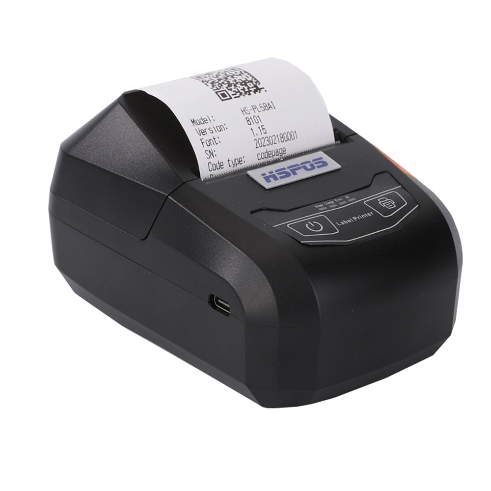 HS-PL58AI 58mm Portable Thermal Label & Receipt Printer - 80mm/s Speed, 1500mAh Battery, Bluetooth/USB, 1D/2D QR Code Support