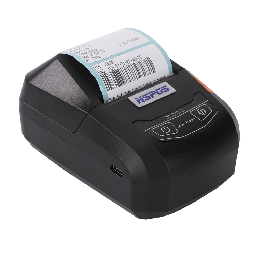 HS-PL58AI 58mm Portable Thermal Label & Receipt Printer - 80mm/s Speed, 1500mAh Battery, Bluetooth/USB, 1D/2D QR Code Support