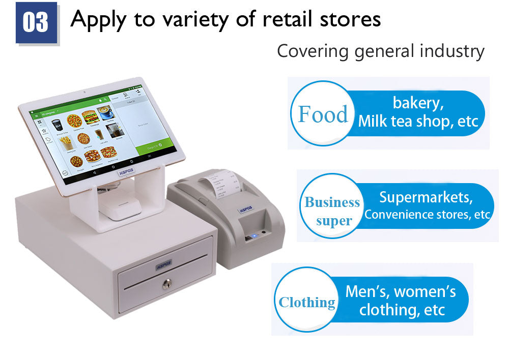 HS-ST53 Android POS Machine - 10inch IPS Touch Screen, 58mm Thermal Printer, 6000mAh Battery, Free POS System + Cash Drawer